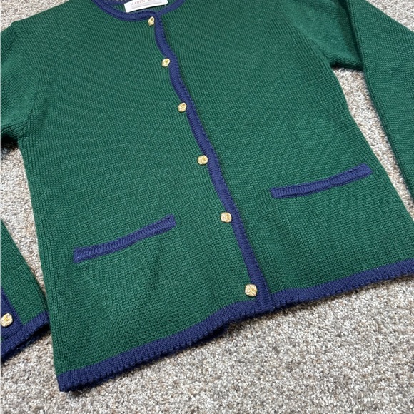 Karen Scott Forest Green Cardigan with Navy Trim - Picture 2 of 3